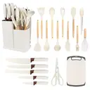 19-Piece Premium Knife Block Set With Silicone Utensils Kitchen Tool Set White image 2