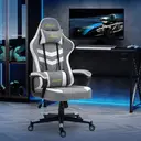 Vinsetto Gaming Chair, Computer Desk Chair with Lumbar Support, Faux Leather Racing Chair with Headrest and Swivel Wheels for Home Office, Grey White image 1