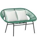 Outsunny Banquette banc de jardin 2 places en acier et cordage en résine avec 2 coussins - dim. 132L x 72l x 83H cm - vert foncé image 0