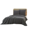 MEEALLHOME Parure de lit en flanelle lavée gris foncé - 1 housse 155 x 220 cm et 2 taies 80 x 80 cm image 1