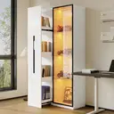 Armoire multifonctionnelle de 160 cm de hauteur – bibliothèque et meuble de présentation avec portes en verre trempé, cadres de porte en aluminium, 1 porte, 1 tiroir latéral, sur roulettes, éclairage LED – Blanc image 2