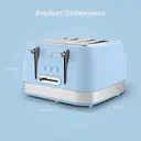 Swan Retro Revive 4 Slice Toaster, Vintage, Cord Storage, Variable Width Slots, 1860W, Coated Stainless Steel, Blue and Chrome Accents - ST19029BLU image 6