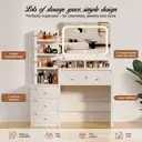 GTIMEX Table de maquillage, table de maquillage avec éclairage LED, grand miroir haute résolution, 7 compartiments de rangement ouverts, 1 grand tiroir, 3 tiroirs latéraux, 3 couleurs d'éclairage, 92,6 x 132 x 36 cm image 2
