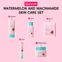 QUIYUM Watermelon Skincare Set (12pcs): Includes Cleanser 100g, Toner 160ml, Serum 2ml×10, Eye Cream 20g, Cream 50g, plus Nail Stickers, Makeup Case, Makeup Bag, Headband, Eye Mask, Soap Flower, and Cleansing Brush. image 8