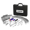 WORKPRO Jeu de douilles -108 pièces 1/4 po et 1/2 po avec embouts, clé à cliquet à dégagement rapide, kit d'outils mécaniques CR-V pour bricolage et auto image 1