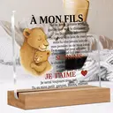 Alphynix 1 pc plaque mère-fils française, "MON FILS" cadeau en acrylique avec motif lionne et lionceau, présente des citations en lettres rouges "SI J'AVAIS...JE T'AIME" sur un socle en bois, souvenirs émotionnels de relations à distance image 1
