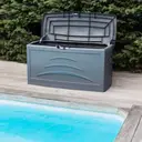 EDA Malle de jardin Gris anthracite SERENA 310 L
Cadenassable avec roulettes - anti étouffement - anti UV
Produit à monter sans outils
Dim.121 x 55 x 66 cm image 5