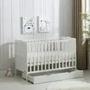 mcc direct White Wooden Orlando Baby Cot Bed & Rollaway Drawer & Aloe Vera Water Repellent Mattress (Cream White) - Orlando image 1