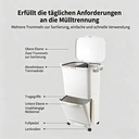 ochama Trocken- und Nass-Trenn-Mülleimer, doppelschichtig, mobil, mit Rollen, große Fächer, für Küche, Wohnzimmer, Heimgebrauch, Weiß, 45 l image 1