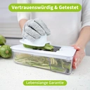 Vivreal 10-in-1 Gemüseschneider & Mandoline – Manueller Edelstahl-Lebensmittelzerkleinerer, Zwiebelschneider, Kartoffelschneider mit 10 Klingen, Fingerschutz & Reinigungswerkzeugen – BPA-frei, spülmaschinenfest, kompakte Küchengeräte image 2
