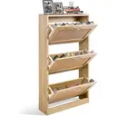 GRAVFORCE Shoe Cabinet Rattan Shoe Storage Cabinet Wood 3 Tier Slim Shoe Rack for Home Apartment Entryway image 0