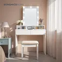 Ochama x SONGMICS Dressing Table, LED Lights with Adjustable Brightness, Vanity Table with Mirror, 2 Drawers and 3 Compartments, Makeup Table, Modern, White image 3