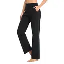 Willit Women's Cotton Sweatpants Open Bottom Yoga Sports Straight Leg Pants with Pockets Black S image 1