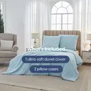 MEEALLHOME Parure de lit en flanelle lavée bleu - 1 housse 240 x 220 cm et 2 taies 65 x 65 cm image 2