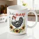 Alphynix 1pc 11oz White Mug with Funny "Chicken MAMA" Farmhouse Design and Red Bow, Unique & Humorous Christmas or Thanksgiving Gift image 1