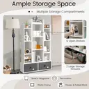 COSTWAY 12-Tier Wooden Bookshelf with Folding Drawer for Study Living Room, White image 3