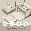 SONGMICSHOME Boîte de rangement pour bijoux à 3 niveaux, organisateur verrouillable avec poignée et 2 tiroirs, cadeau pour femme, usage voyage, vert image 6