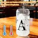 Alphynix Gobelet en verre avec couvercle en bambou et paille 500 ml - Lettre A noire image 4