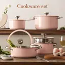 PURECOOK Colored Ceramic-Coated 304 Stainless Steel 4-Piece Cookware Set Series
16cm Milk Pot, 18cm Soup Pot with Steamer Insert , 22cm Hot Pot, 24cm Stock Pot - Pink Ceramic Coating, Multi-Ply Base, Heat-Conducting Silicone Glass Lid, 304 Stainless Steel image 3