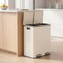 JOYFURNOS Poubelle double à pédale, 2 seaux amovibles, couvercle à fermeture douce, pour cuisine, poignées, seaux intérieurs crème, fermeture douce, crème image 4