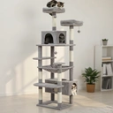 PAWZ Road Grand arbre à chats gris avec griffoir, hamac, 7 poteaux en sisal, niche et paniers - 184 cm image 2