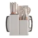 19-Piece Premium Knife Block Set With Silicone Utensils Kitchen Tool Set White image 0