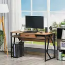 HOMCOM Bureau Style Industriel dim. 120L x 60l x 76H cm tiroir + 2 niches piètement métal Noir Plateau, pour Étude, Aspect Bois Noyer image 1