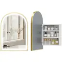 HOMCOM Armoire Murale Salle de Bain avec Miroir et Éclairage LED, 50x14,5x70cm, Meuble Salle de Bain à Porte Arquée Alliage d'Aluminium, Anti-Buée, 3 Températures de Lumière, Étagères Réglables, Doré image 0