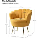 Fauteuil en Velours HULALA HOME avec Dossier Épais, Design Moderne et Pieds Dorés, Idéal pour le Salon et la Chambre, Jaune image 2