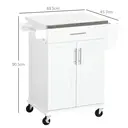 HOMCOM Wooden Kitchen Island on Wheels, Serving Cart Storage Trolley with Stainless Steel Top, Drawer, Side Handle and Rack W image 2