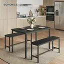 Ochama x SONGMICS Dining Table with 2 Benches, Set of 3, Kitchen Table, 2 Dining Room Benches, Steel Frame, Ash Black and Ink Black image 3