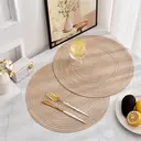 Lot de 6 sets de table ronds en polyester et coton tissé effet pailleté, diamètre de 38 cm - Café au lait image 2