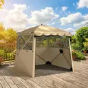 Outsunny 2 x 2 m Pop Up Gazebo with Awning, Waterproof Instant Shelter for Garden BBQ, Fishing, Camping, Easy Setup Garden Gazebo with Sides, Mesh Windows & Carry Bag, Khaki image 6