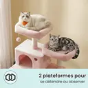 SONGMICS Arbre à chat avec 13 poteaux à griffer, 1 rampe, 2 perchoirs, 2 niches, panier, hamac, pompons, rose pastel - 168 cm image 3