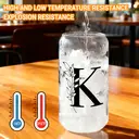 Alphynix 1pc Modern Glass Cup, 500ml Tall Iced Coffee Glass with Monogram "K" Design, Bamboo Lid & Straw, Cold Drink Tumbler for Iced Tea, Juice, Boba image 4