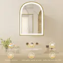 HOMCOM Armoire Murale Salle de Bain avec Miroir et Éclairage LED, 50x14,5x70cm, Meuble Salle de Bain à Porte Arquée Alliage d'Aluminium, Anti-Buée, 3 Températures de Lumière, Étagères Réglables, Doré image 3