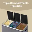 SONGMICSHOME Triple Compartment Recycling Bin, 3 x 18L Pedal Waste Bin with Soft-Close Lids, Steel, for Kitchen, Grey image 5