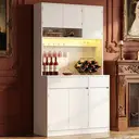 HaluPeit Meuble de cuisine, Buffet, Commode de cuisine avec prises et bandes lumineuses LED, avec plans de travail et 2 tiroirs, étagères réglables, cuisine, 40 x 100 x 180 cm, blanc image 4