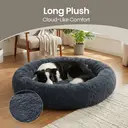 SONGMICS Fluffy Dog Bed, Cat Bed, Doughnut Cushion, Washable, Removable Padding in the Middle, Long Plush, 100 cm Diameter, Dark Grey image 3
