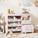 AIYAPLAY Kids Toy Storage Unit, Children Toy Box Organiser with 11 Fabric Bins, Cabinet, Top Shelves, 3 Stickers, Kids Storage Unit Bookshelf for Nursery, Playroom, Kindergarten, Pink image 2