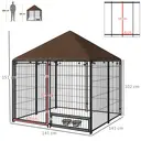 PawHut Chenil extérieur pour Chiens en métal et Tissu Oxford avec Support gamelle et Toit résistant aux intempéries Espace spacieux 141 x 141 x 151 cm Noir image 2