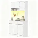 HaluPeit Meuble de cuisine, Buffet, Commode de cuisine avec prises et bandes lumineuses LED, avec plans de travail et 2 tiroirs, étagères réglables, cuisine, 40 x 100 x 180 cm, blanc image 0
