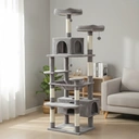 PAWZ Road Grand arbre à chats gris avec griffoir, hamac, 7 poteaux en sisal, niche et paniers - 184 cm image 1