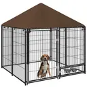 PawHut Chenil extérieur pour Chiens en métal et Tissu Oxford avec Support gamelle et Toit résistant aux intempéries Espace spacieux 141 x 141 x 151 cm Noir image 0