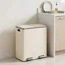 JOYFURNOS Poubelle double à pédale, 2 seaux amovibles, couvercle à fermeture douce, pour cuisine, poignées, seaux intérieurs crème, fermeture douce, crème image 3