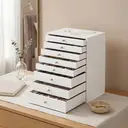 JOYFURNOS Schmuck-Organizer mit Schubladen, 8-stöckige Aufbewahrungsbox, Große Kapazität, Moderne Geschenkidee, Für Schlafzimmer, Weiß image 3