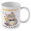 Alphynix 1pc 11oz White Mug with "TECHNICALLY ALCOHOL IS A SOLUTION" Chemistry Pun & Tuxedo Cat Illustration, Scientific Humor Christmas or Thanksgiving Gift image 3