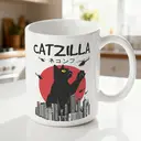 Alphynix 1pc 11oz White Mug with "CATZILLA" Monster Cat Design and Japanese Text, Unique Pop Culture Christmas or Thanksgiving Gift image 1