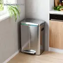 SONGMICSHOME 40L Double Kitchen Bin with Lids, Rubbish Bin, Soft Close with Plastic Inner Buckets, Silver image 4