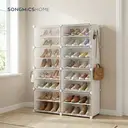 SONGMICSHOME Interlocking Shoe Rack, Plastic Shoe Storage Cabinet, 16-Slot Modular Storage Unit, with Doors, Steel Frame, White image 2
